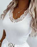 Contrast Lace Ribbed Tank Top