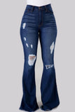 Casual Street Solid Ripped Split Joint High Waist Denim Jeans