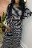 Casual Striped Print Basic O Neck Plus Size Two Pieces