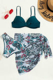 Sexy Print Patchwork Backless Swimsuit Three Piece Set (With Paddings)