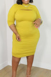 Casual Solid Hollowed Out Patchwork O Neck One Step Skirt Plus Size Dresses