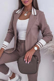 Casual Solid Patchwork Cardigan Pants Turndown Collar Long Sleeve Two Pieces