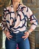 Abstract Print Cowl Neck Casual Top