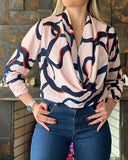 Abstract Print Cowl Neck Casual Top