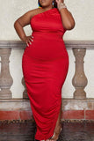 Celebrities Elegant Solid Patchwork Slit One Shoulder Irregular Dress Plus Size Dresses