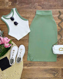 Contrast Binding Skinny Top & Slit High Waist Skirt Set