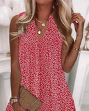 Pink Ditsy Floral Print Sleeveless Casual Dress