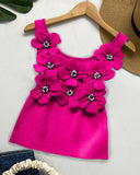 Floral Pattern Beaded Knit Tank Top