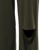 U Neck Bodysuit & Drawstring Cutout Wide Leg Pants Set