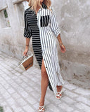 Striped Colorblock Long Sleeve Shirt Dress
