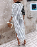 Striped Colorblock Long Sleeve Shirt Dress