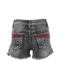 Star Embroidery Raw Hem Denim Shorts