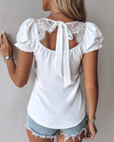 Puff Sleeve Eyelash Lace Patch Top