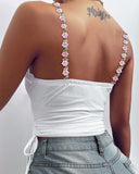 Floral Strap Lace Trim Drawstring Cami Top