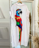 Parrot Print Batwing Sleeve Maxi Shirt Dress
