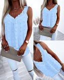 V Neck Contrast Lace Textured Tank Top