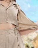 Fake Two Piece Buttoned Top & Tied Detail Pocket Design Pants Set