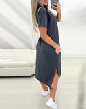 Side Slit Pocket Design Asymmetrical Casual Dress