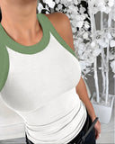 Contrast Binding Tank Tops Summer Sleeveless Basic Cami Top Shirt Slim Knit Ribbed Racerback Blouses