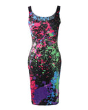 Ink Splash Print Sleeveless Bodycon Dress