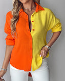 Colorblock Buttoned Long Sleeve Top