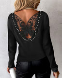 Butterfly Embroidery Beaded Ribbed Top