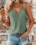 Chain Decor Eyelet Embroidery Lace Patch Tank Top
