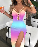 Ombre High Slit Hollow Out Bodycon Dress