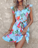 Tropical Floral Print Tied Detail Dress