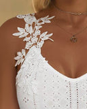 Contrast Lace Eyelet Embroidery Cami Top
