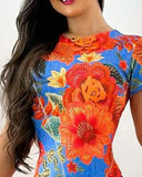 Floral Print Short Sleeve Dress