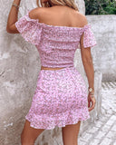 Ditsy Floral Print Shirred Mini Dress