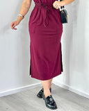 V Neck Cap Sleeve Top & Drawstring Side Slit Skirt Set