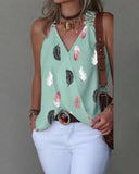 Feather Print Guipure Lace Tank Top