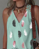 Feather Print Guipure Lace Tank Top