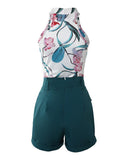 Floral Print Tank Top & Shorts Set With Belt