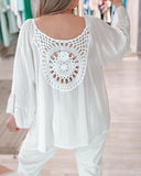 Crochet Lace Ruched Ruffle Hem Casual Top