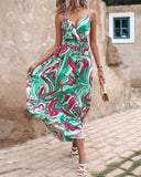 Multi Color Abstract Print Drawstring Maxi Dress