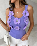Floral Pattern Beaded Knit Tank Top