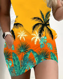 Ombre Tropical Print V Neck Casual Dress