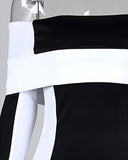 Off Shoulder Colorblock Long Sleeve Midi Dress