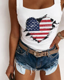 Independence Day Flag Heart Print Tank Top