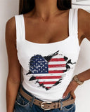 Independence Day Flag Heart Print Tank Top