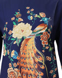 Peacock Floral Print Round Neck Casual Dress