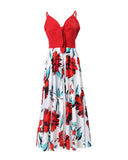 Leaf Print Knotted Front Cutout Button Maxi Dress