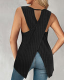 Hollow Out Criss Cross Ribbed Tank Top