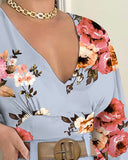 Floral Print Lantern Sleeve Top & Shorts Set