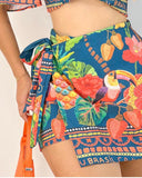 Tropical Letter Print Crop Top & Skirt Set