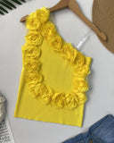 Floral Pattern One Shoulder Knit Top