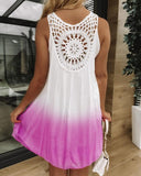 Gradient Tie Dye Print Hollow out Crochet Lace Summer Dress